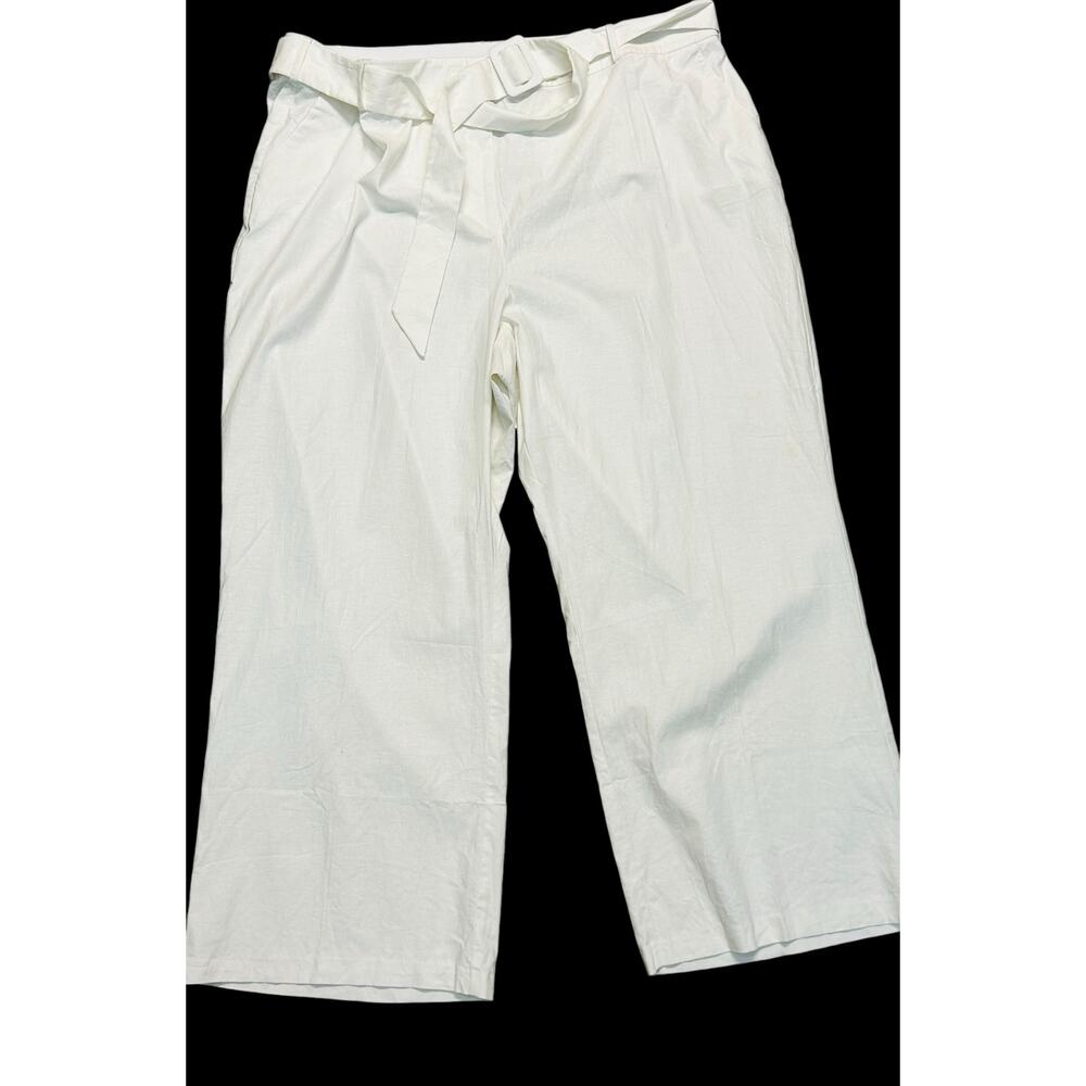 Lane Bryant White Linen Blend Belted Wide Leg Pants Size 28R